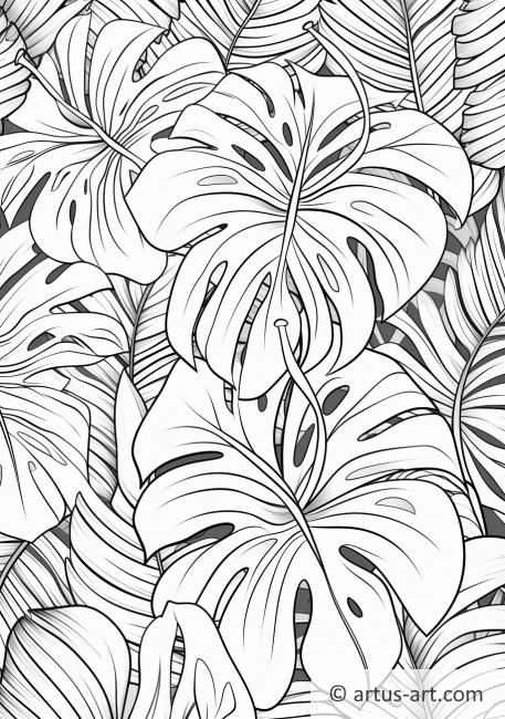 Página para colorir de Folhas Tropicais na Selva